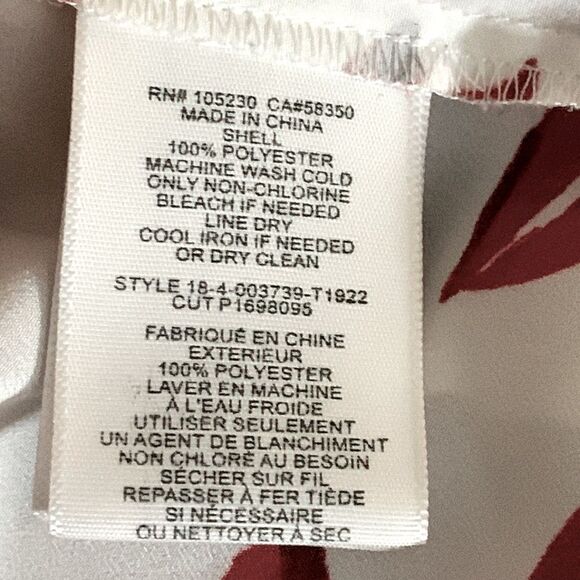 Joie Lips Top Button Up Top V-Neck Roll Tab Long Sleeve Pockets White Red Large - Picture 10 of 12